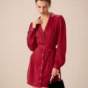 Women's Red Satin Tie-Waist Mini Dress