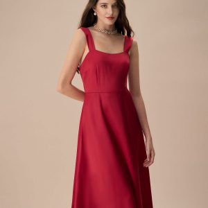 Women's Red Satin Slip Midi Dress